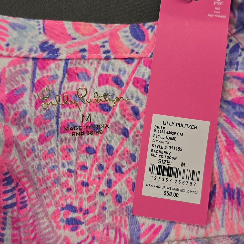 LILLY PULITZER Raz Berry Pink Sea You Soon Sleeveless Size. Medium - Picture 5 of 8